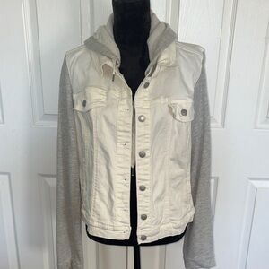 Maurices Off-White and Gray Hooded Jean Jacket
